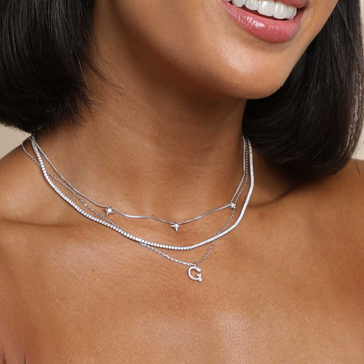 G Initial Pavé Pendant Necklace in Silver - Image 3