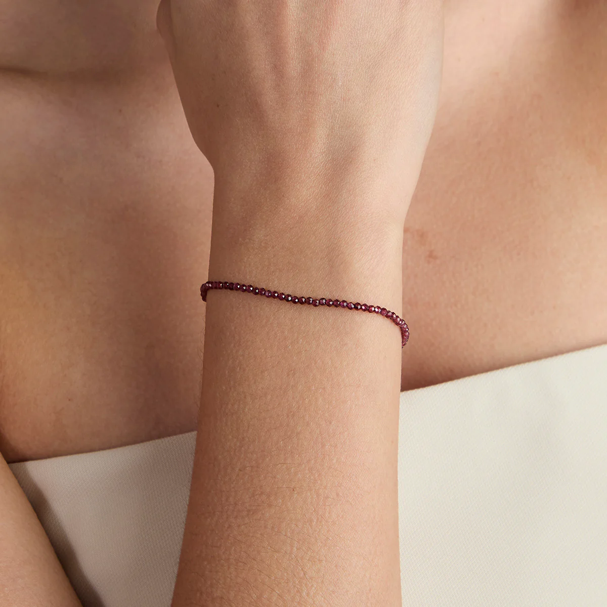 Garnet January Beaded Bracelet in Solid White Gold - Image 2