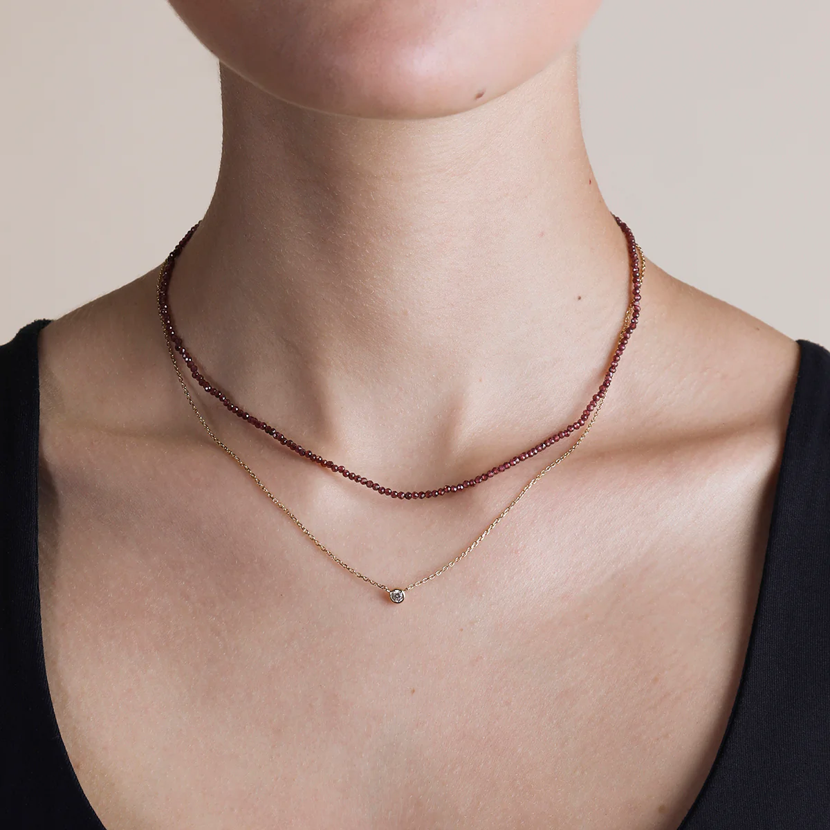 Garnet January Beaded Necklace in Solid Gold - Image 3