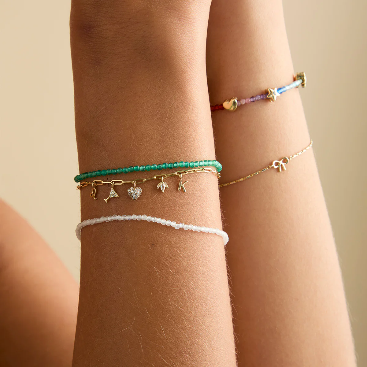Agate May Beaded Birthstone Bracelet in Solid Gold - Image 4