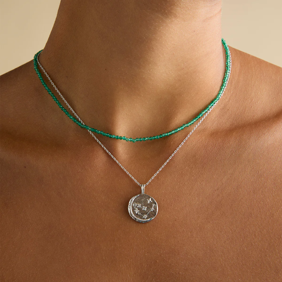 Agate May Beaded Birthstone Necklace in Solid White Gold - Image 3