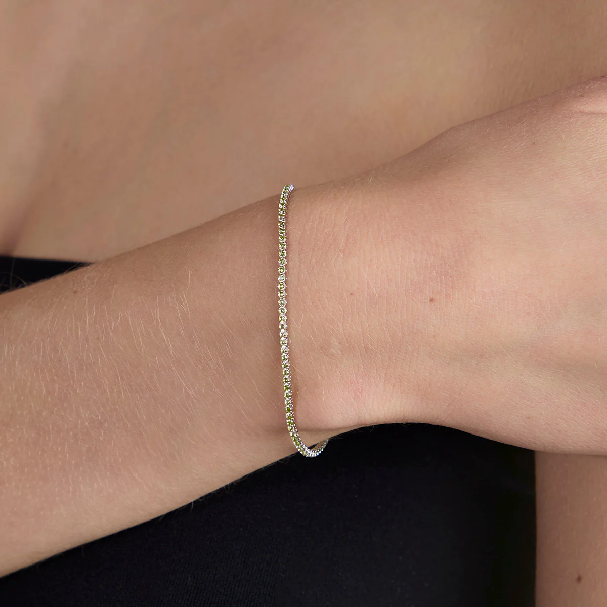 Green Tennis Chain Bracelet in Silver - Image 2