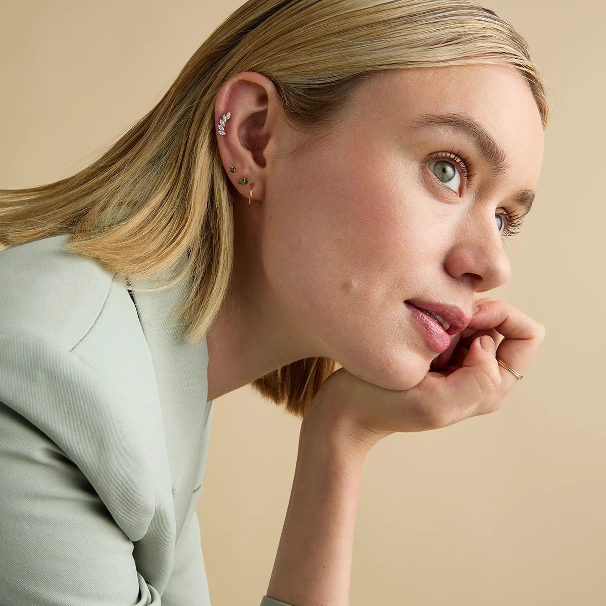 Green Titanium Piercing Stud in Gold - Image 5
