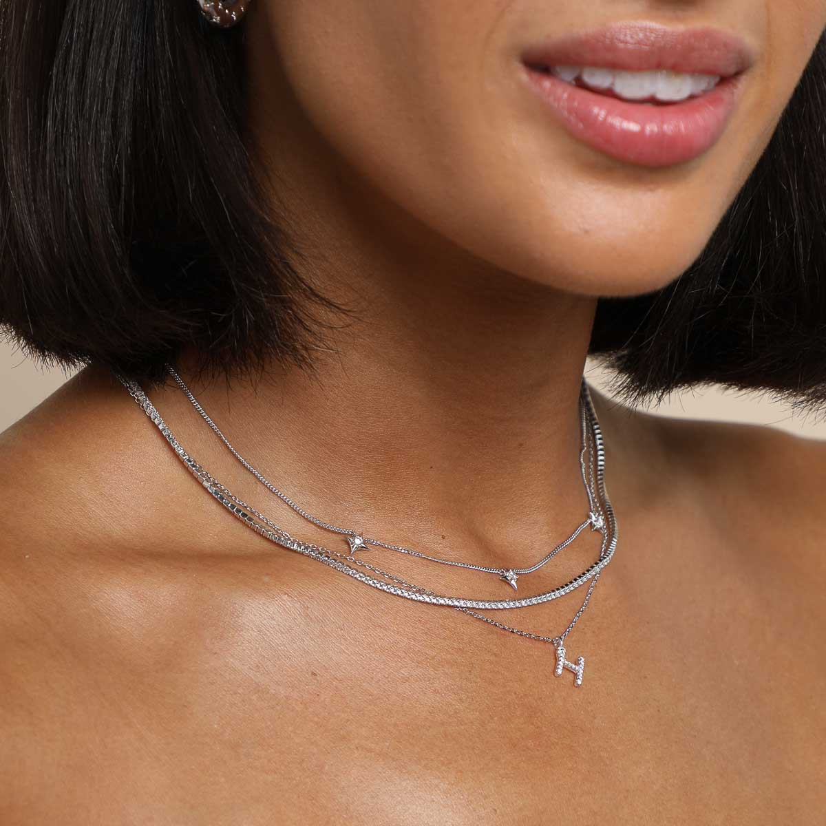H Initial Pavé Pendant Necklace in Silver - Image 3