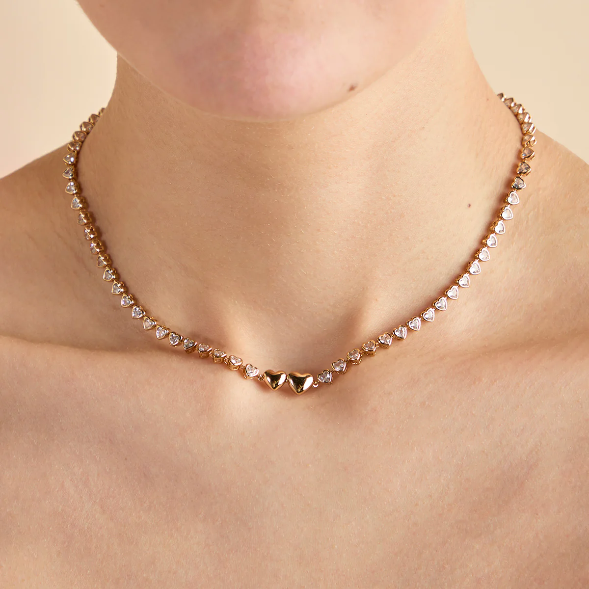 Heart Bezel Tennis Necklace in Gold - Image 5