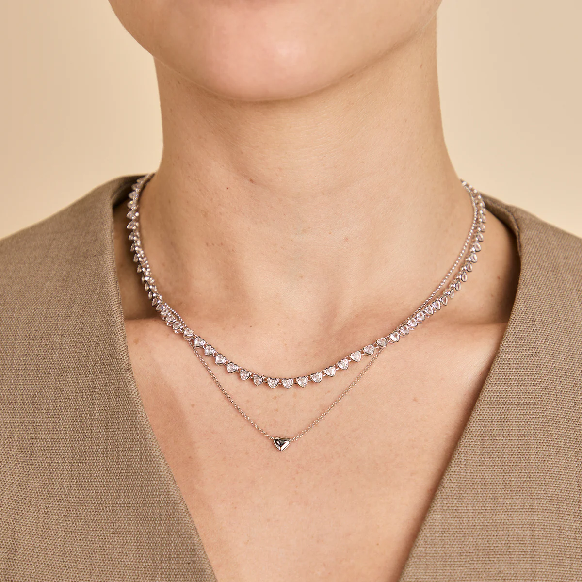 Heart Bezel Tennis Necklace in Silver - Image 4