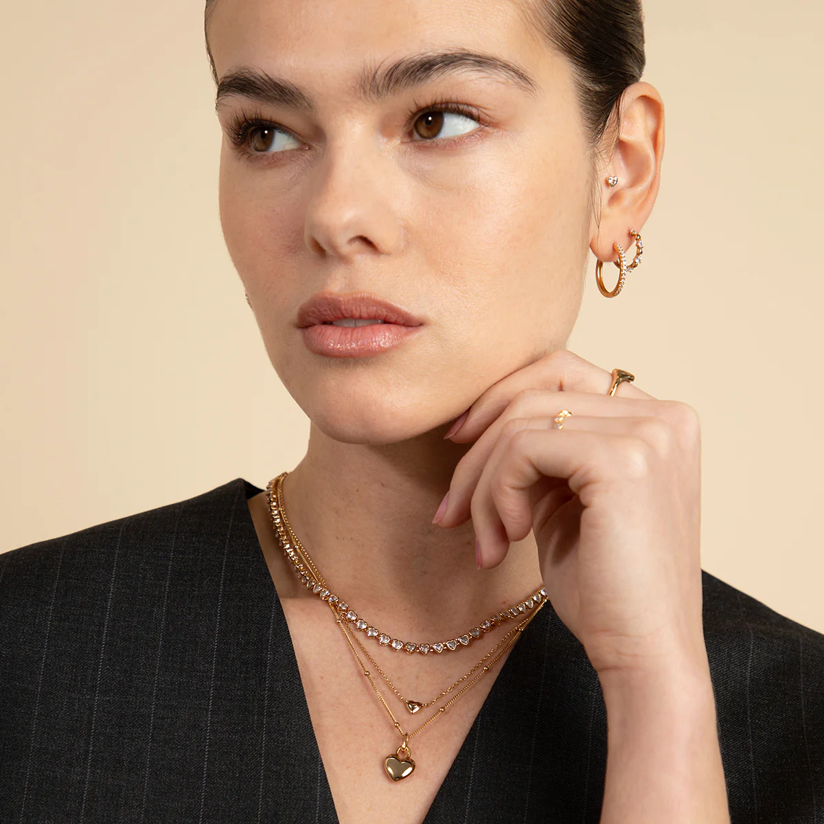 Heart Crystal Hoop in Gold - Image 5