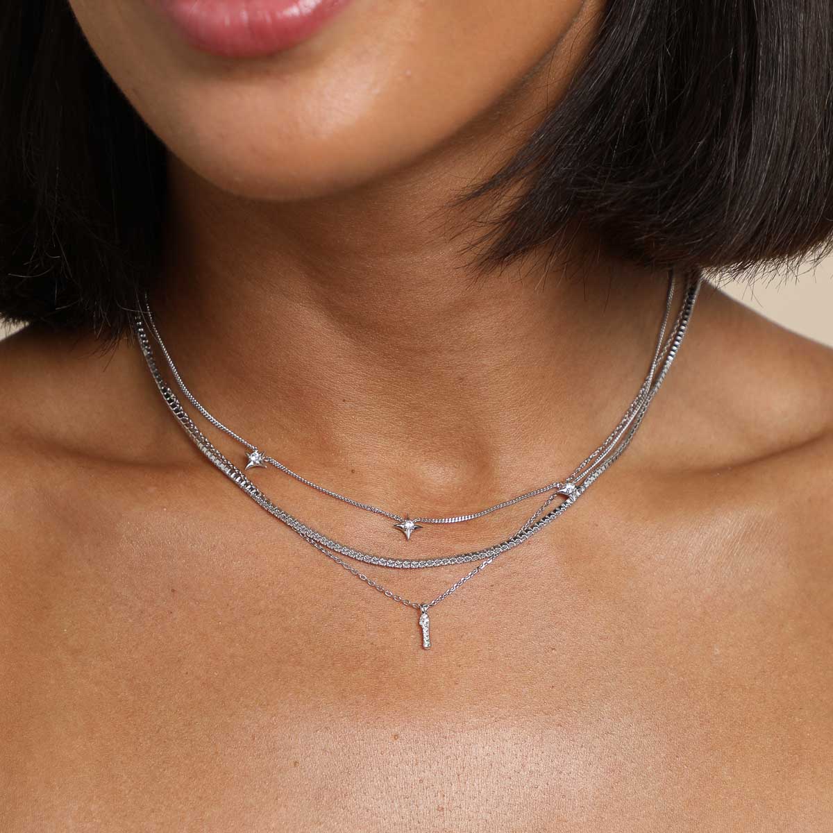I Initial Pavé Pendant Necklace in Silver - Image 3