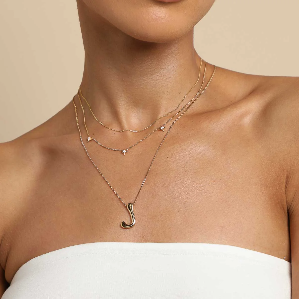 J Initial Bold Pendant Necklace in Gold - Image 3