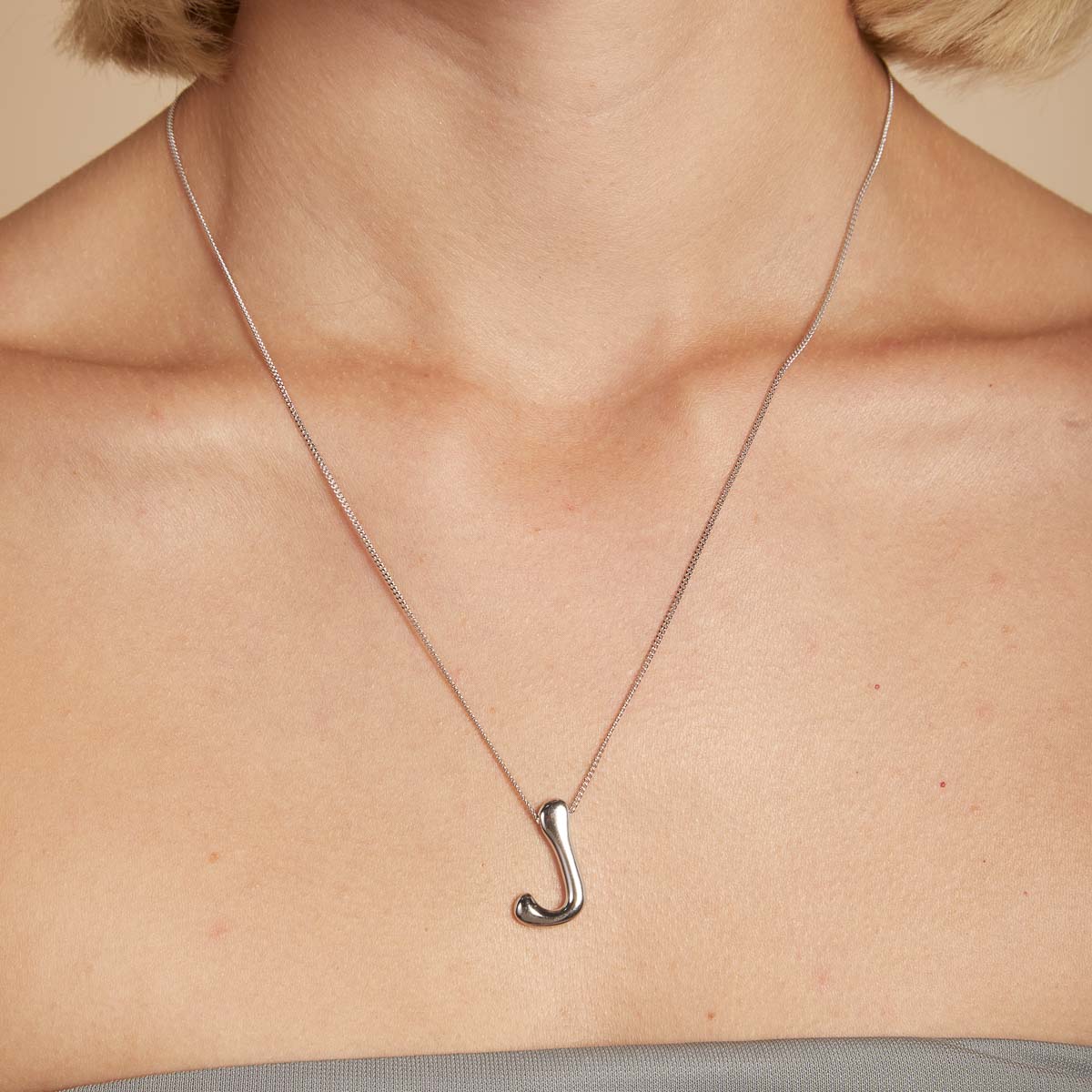 J Initial Bold Pendant Necklace in Silver - Image 2