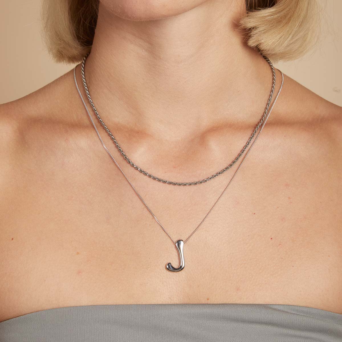 J Initial Bold Pendant Necklace in Silver - Image 3