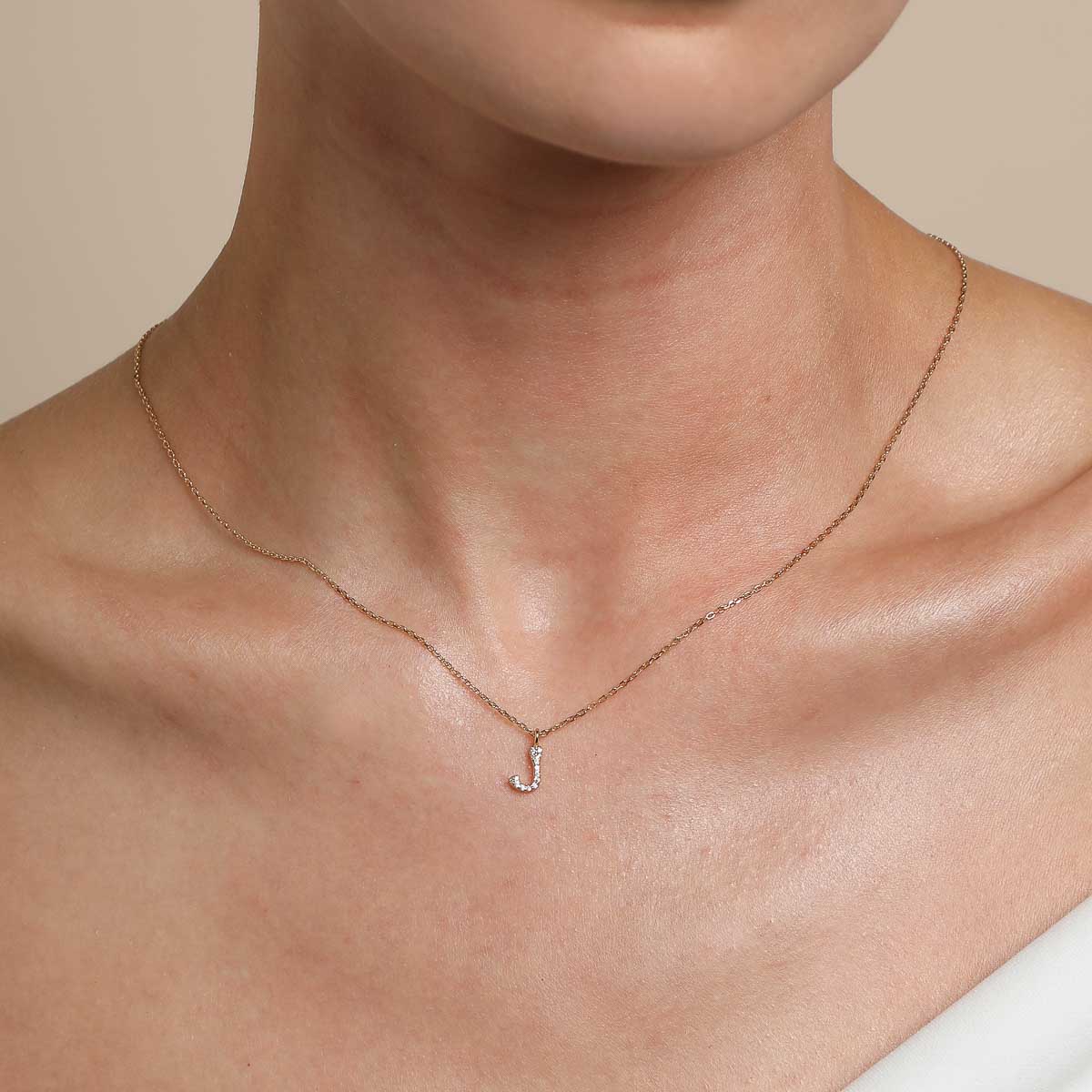 J Initial Pavé Pendant Necklace in Gold - Image 2