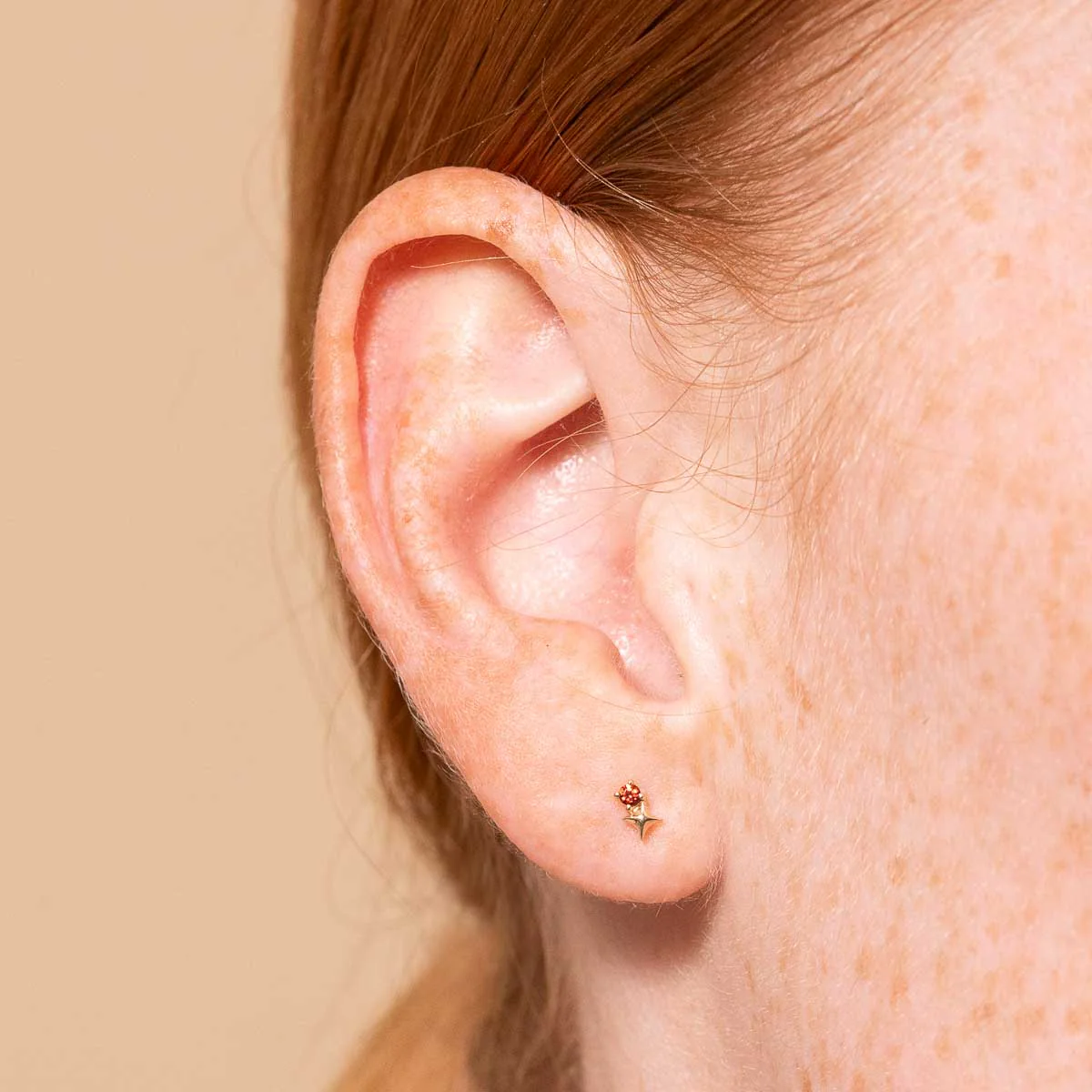 January Garnet Birthstone Earrings in Solid Gold - Image 2