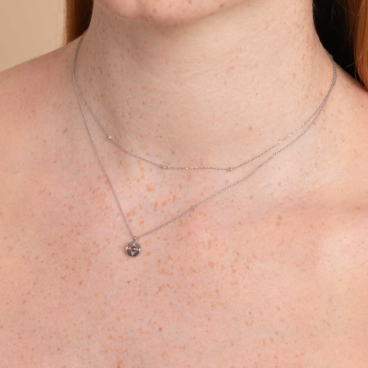 January Garnet Birthstone Necklace in Solid White Gold - Image 3