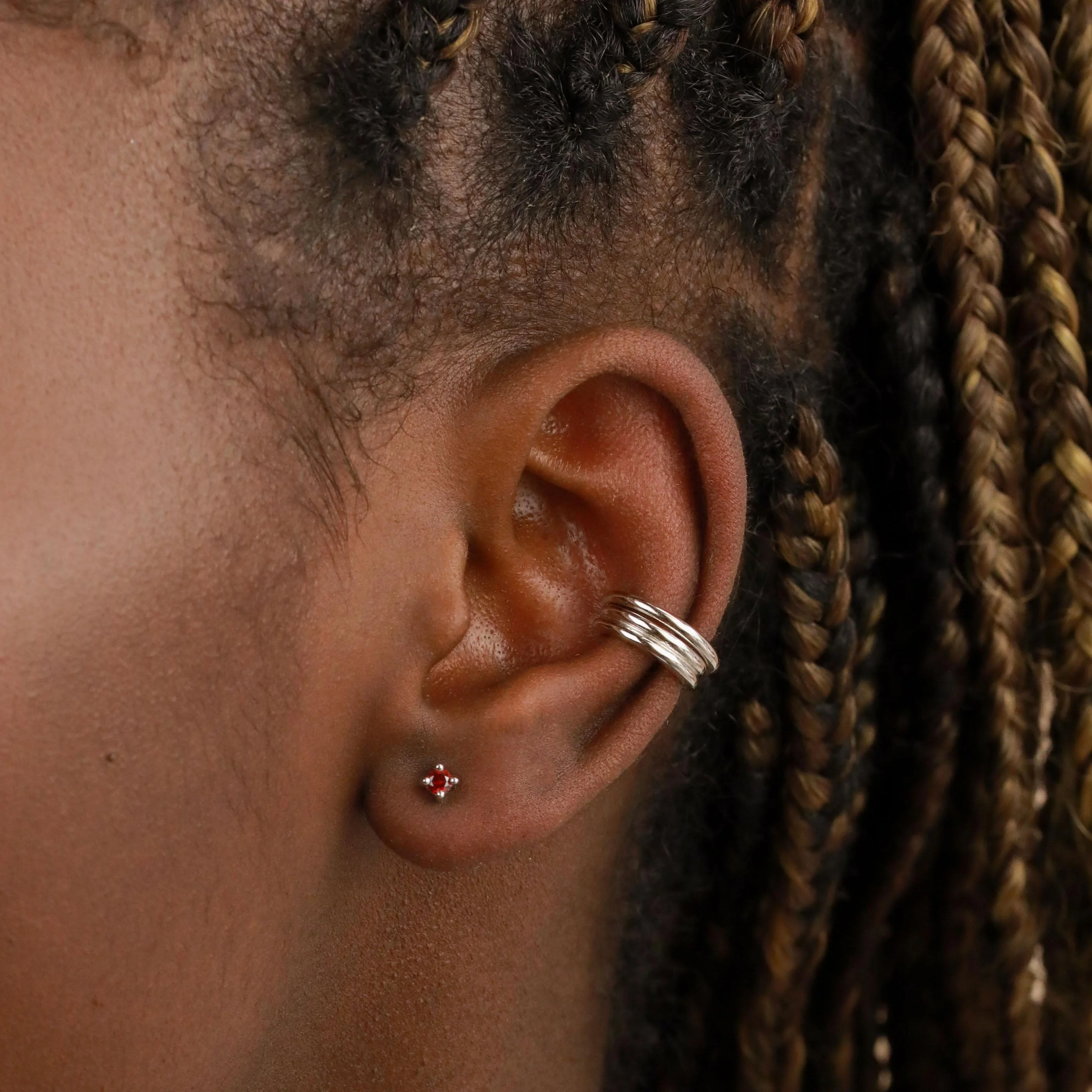 January Birthstone Stud Earrings in Silver with Garnet CZ - Image 2