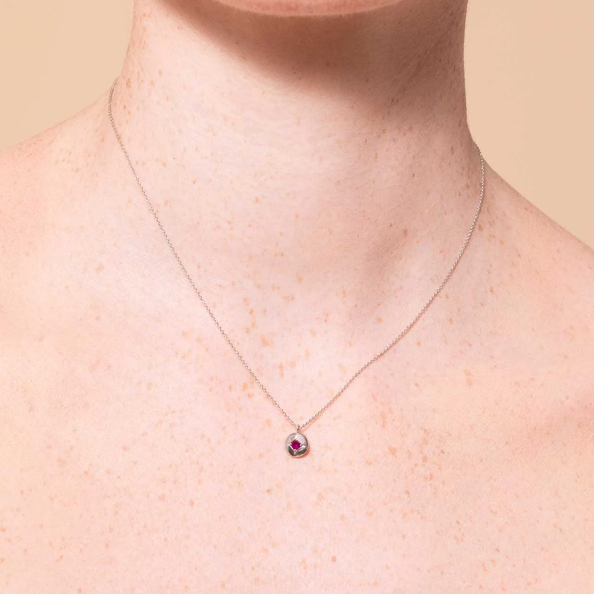 July Ruby Birthstone Necklace in Solid White Gold - Image 2