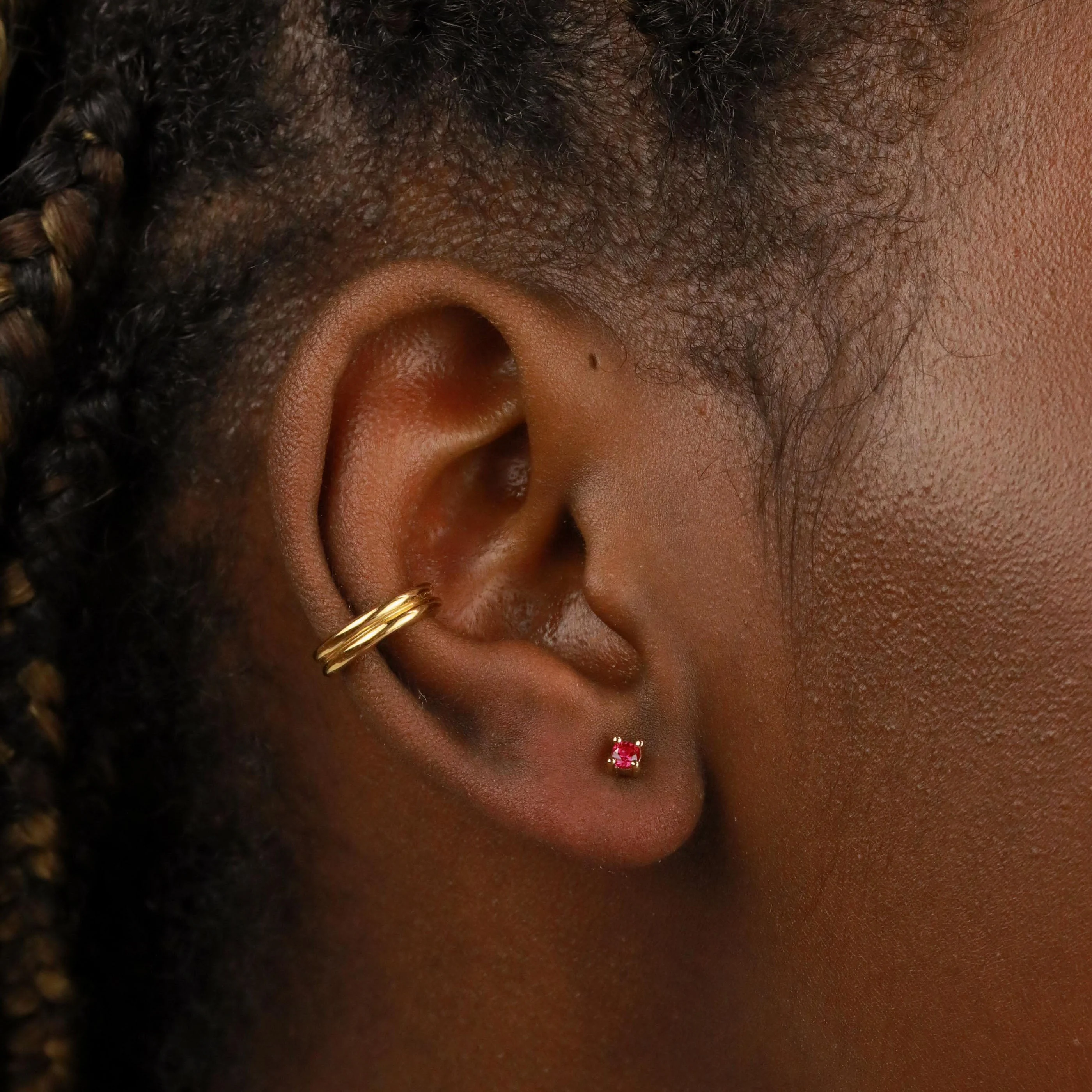 July Birthstone Stud Earrings in Gold with Ruby CZ - Image 2