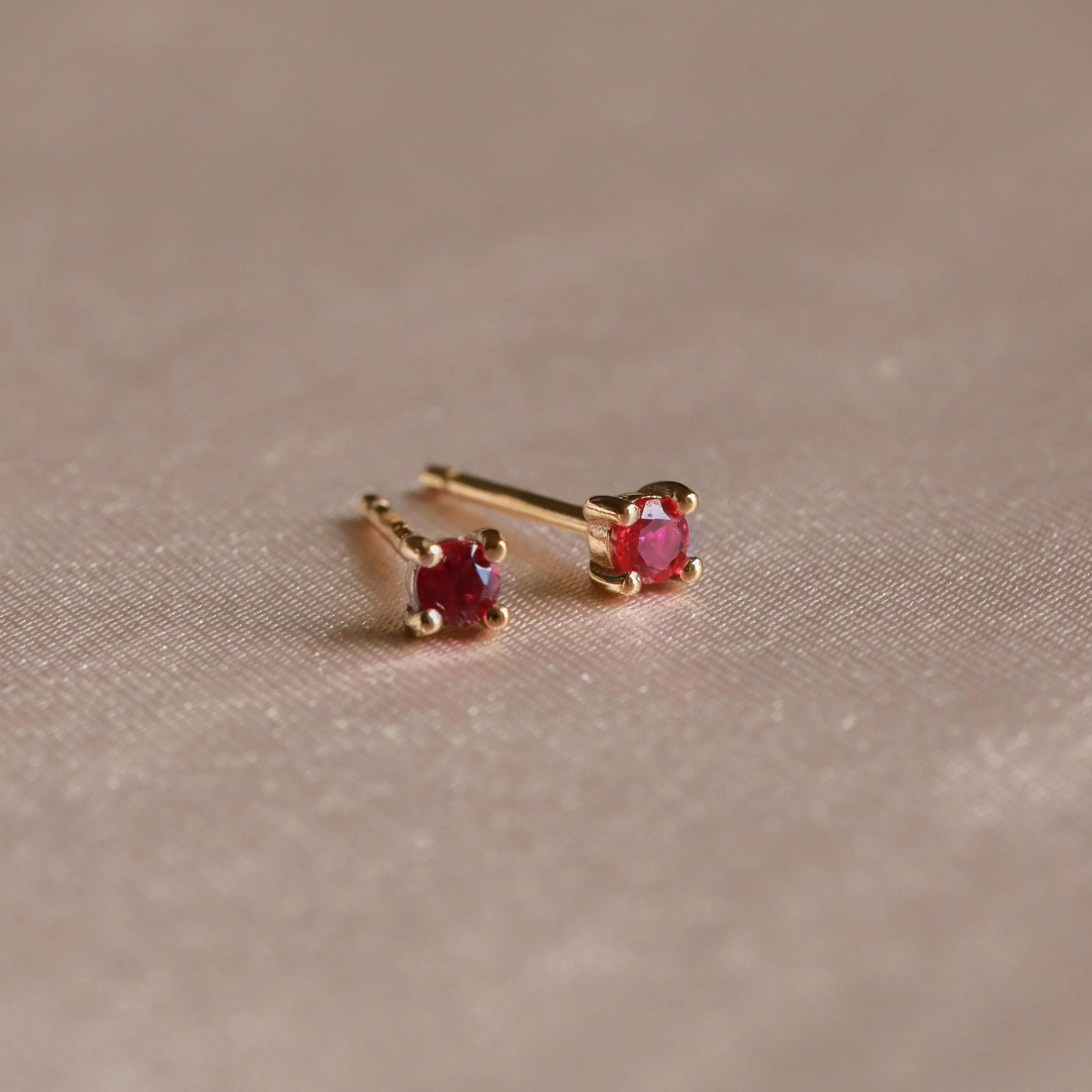 July Birthstone Stud Earrings in Gold with Ruby CZ - Image 3