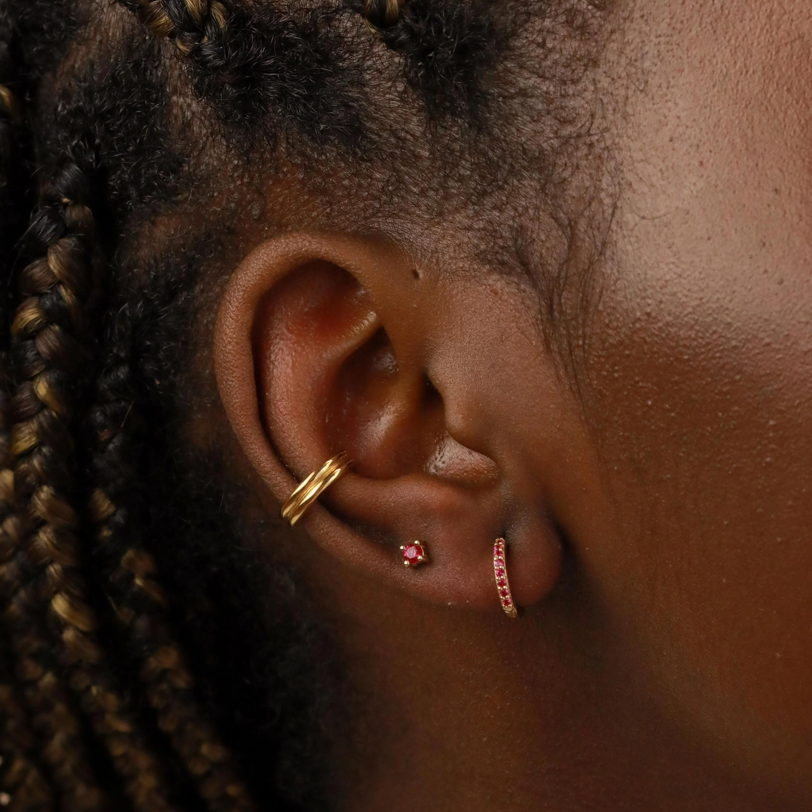 July Birthstone Stud Earrings in Gold with Ruby CZ - Image 4
