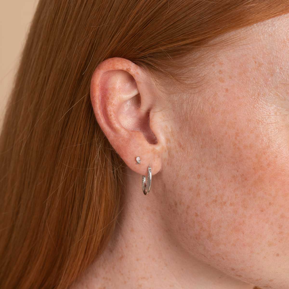 June Moonstone Birthstone Earrings in Solid White Gold - Image 2
