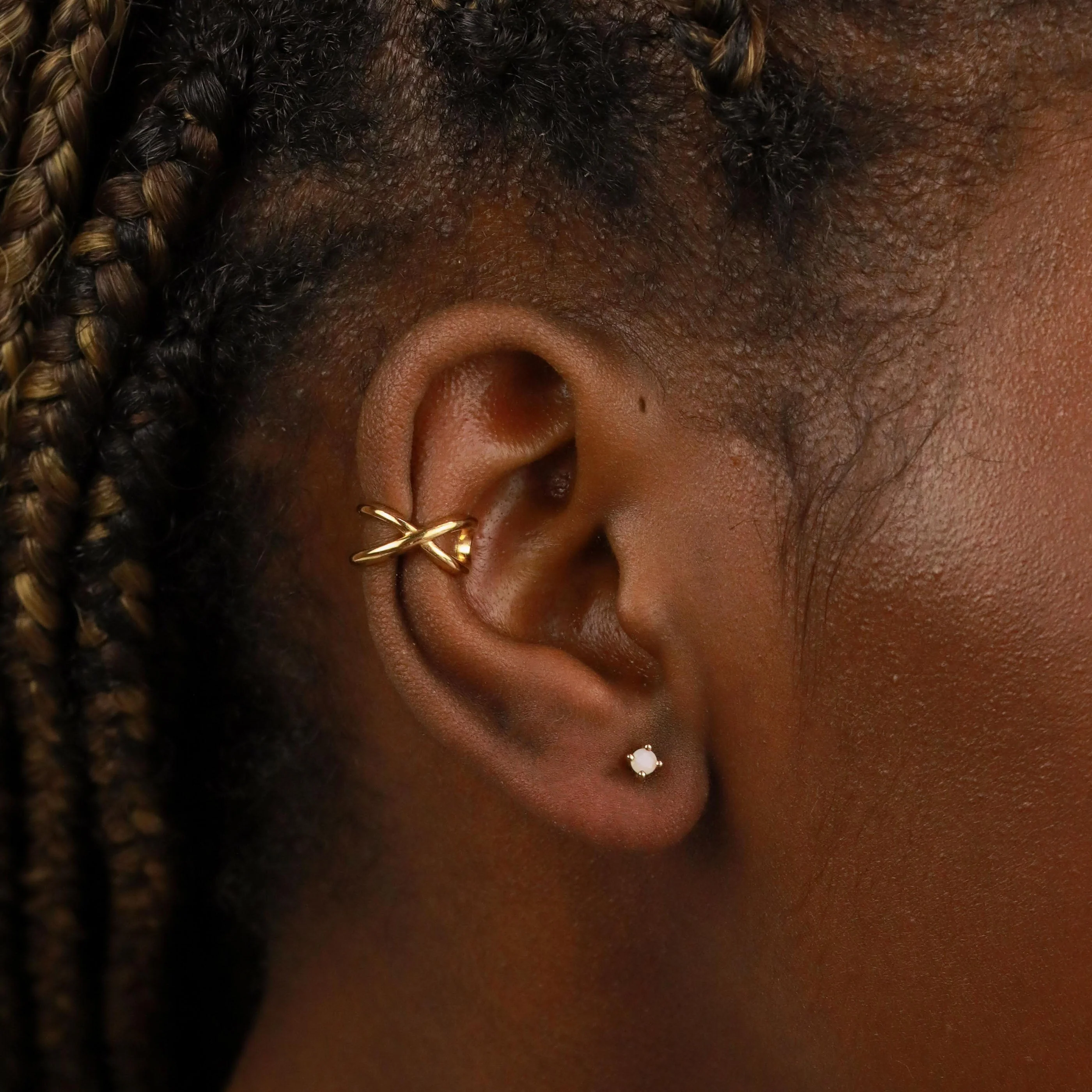 June Birthstone Stud Earrings in Gold with Moonstone CZ - Image 2