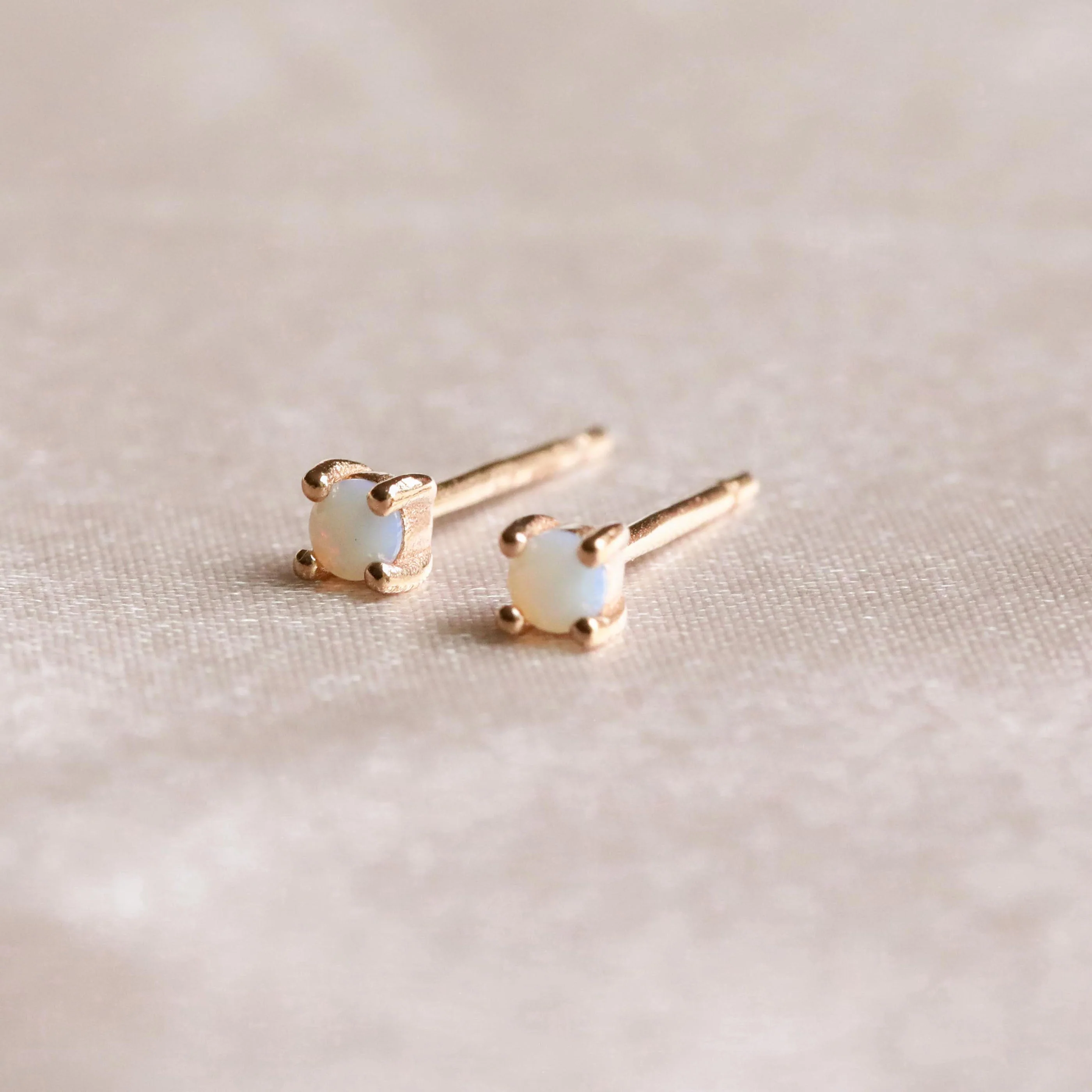June Birthstone Stud Earrings in Gold with Moonstone CZ - Image 3