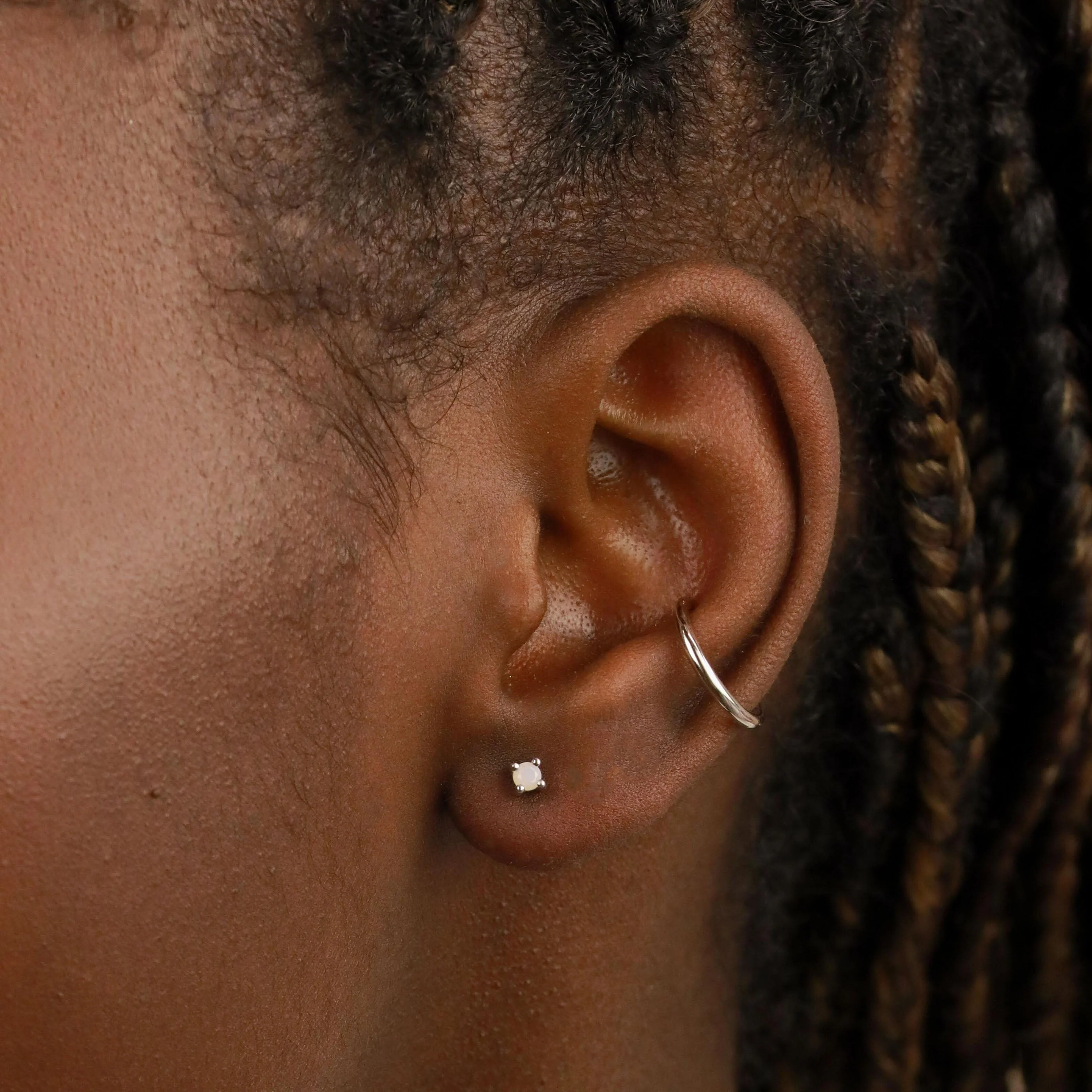 June Birthstone Stud Earrings in Silver with Moonstone CZ - Image 2