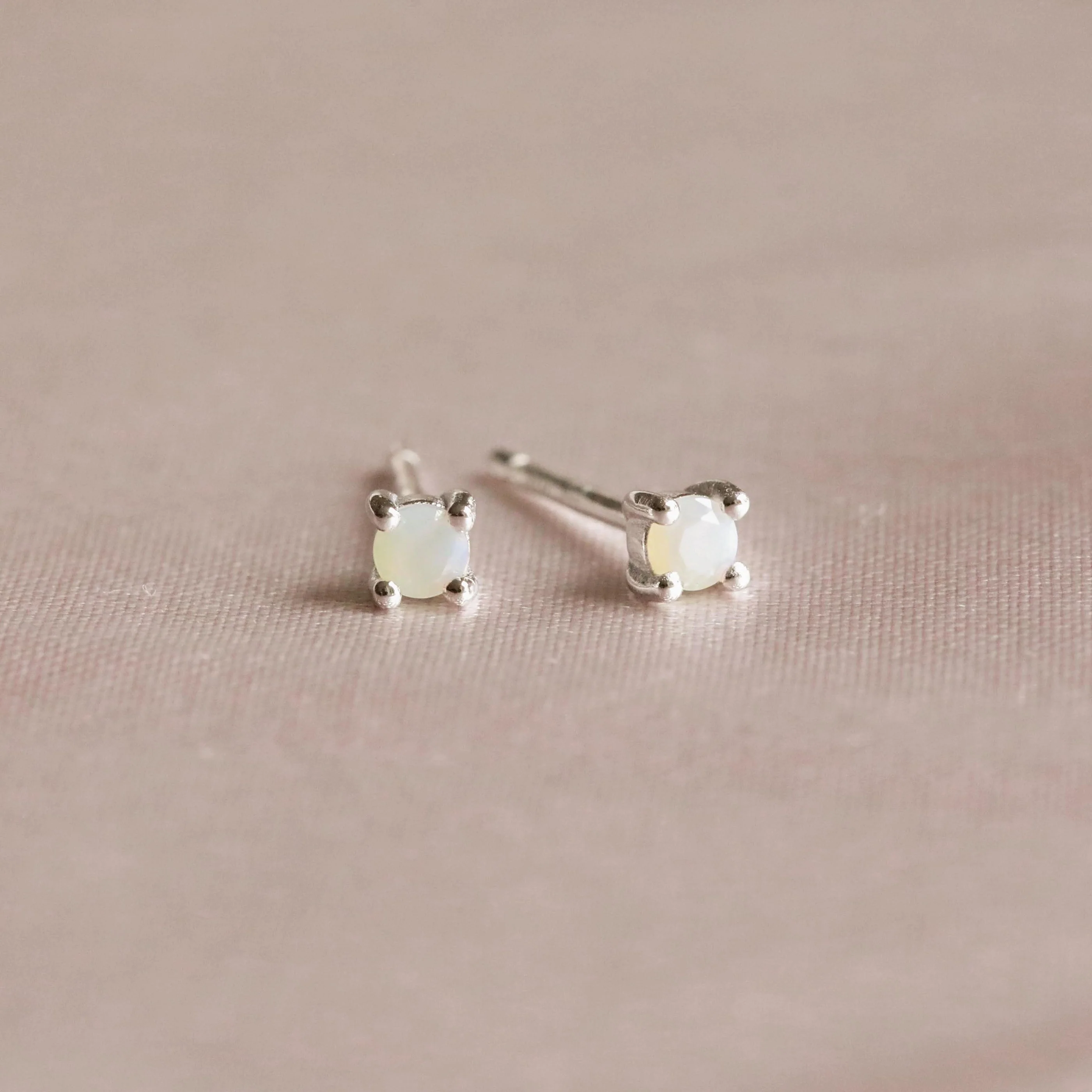 June Birthstone Stud Earrings in Silver with Moonstone CZ - Image 3