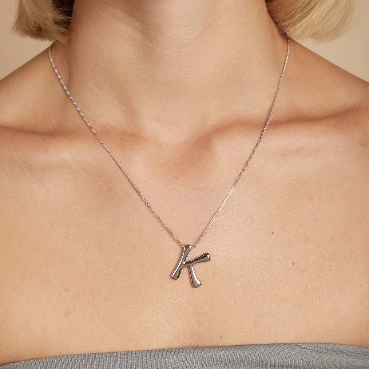 K Initial Bold Pendant Necklace in Silver - Image 2