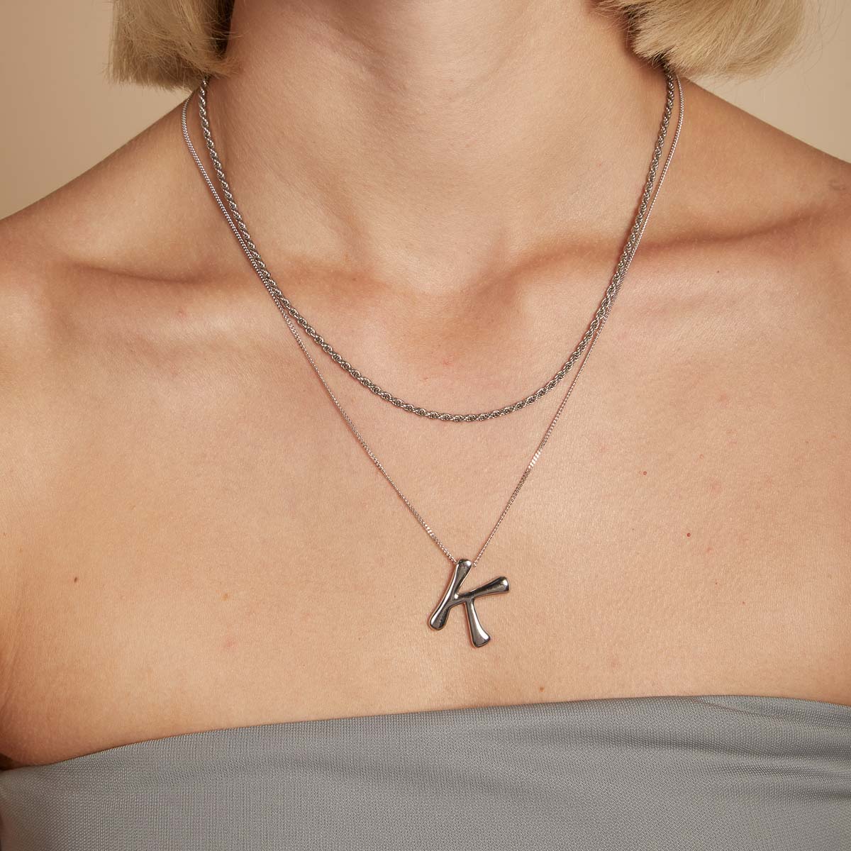 K Initial Bold Pendant Necklace in Silver - Image 3