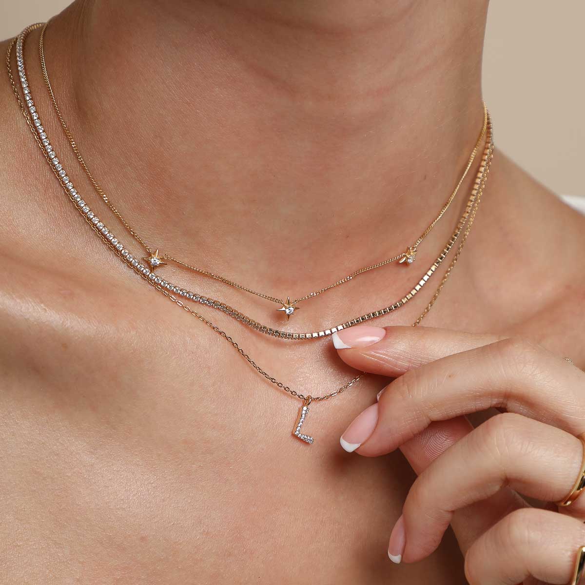 L Initial Pavé Pendant Necklace in Gold - Image 3