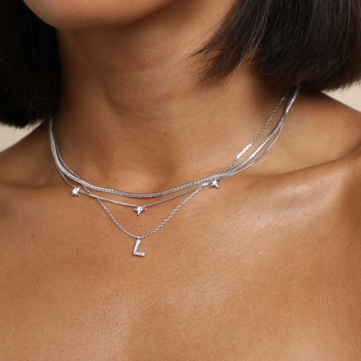 L Initial Pavé Pendant Necklace in Silver - Image 3