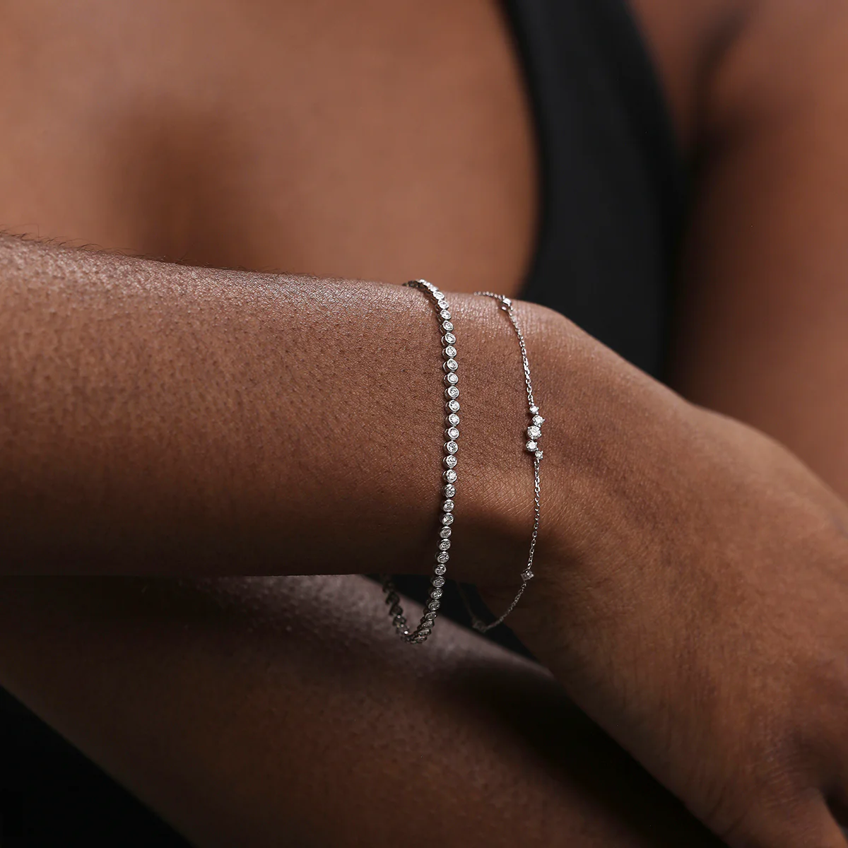 Lab Diamond Tennis Chain Bracelet in Solid White Gold - Image 5