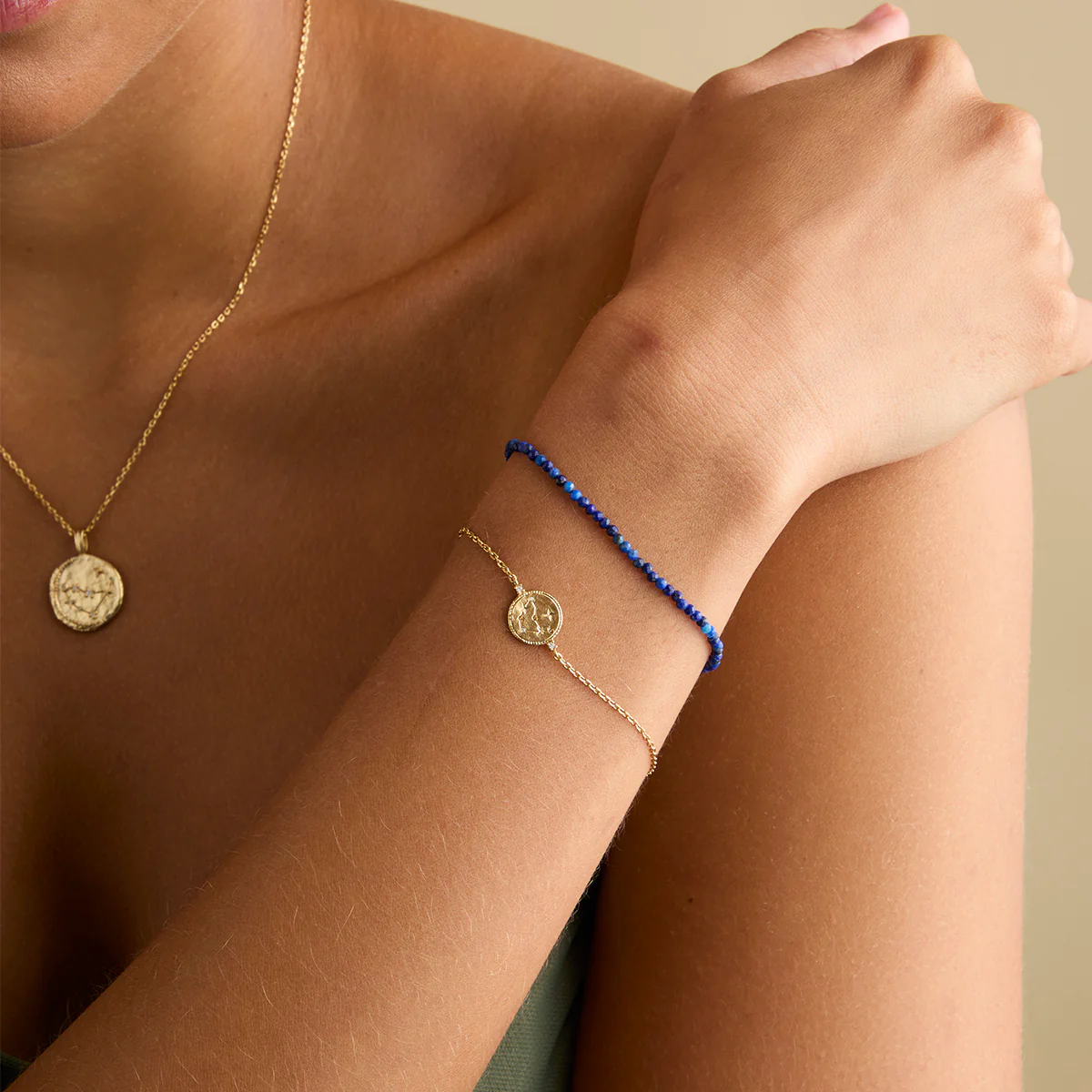 Lazurite September Beaded Bracelet in Solid Gold - Image 3