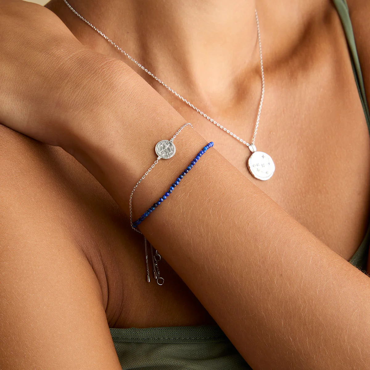 Lazurite September Beaded Bracelet in Solid White Gold - Image 3