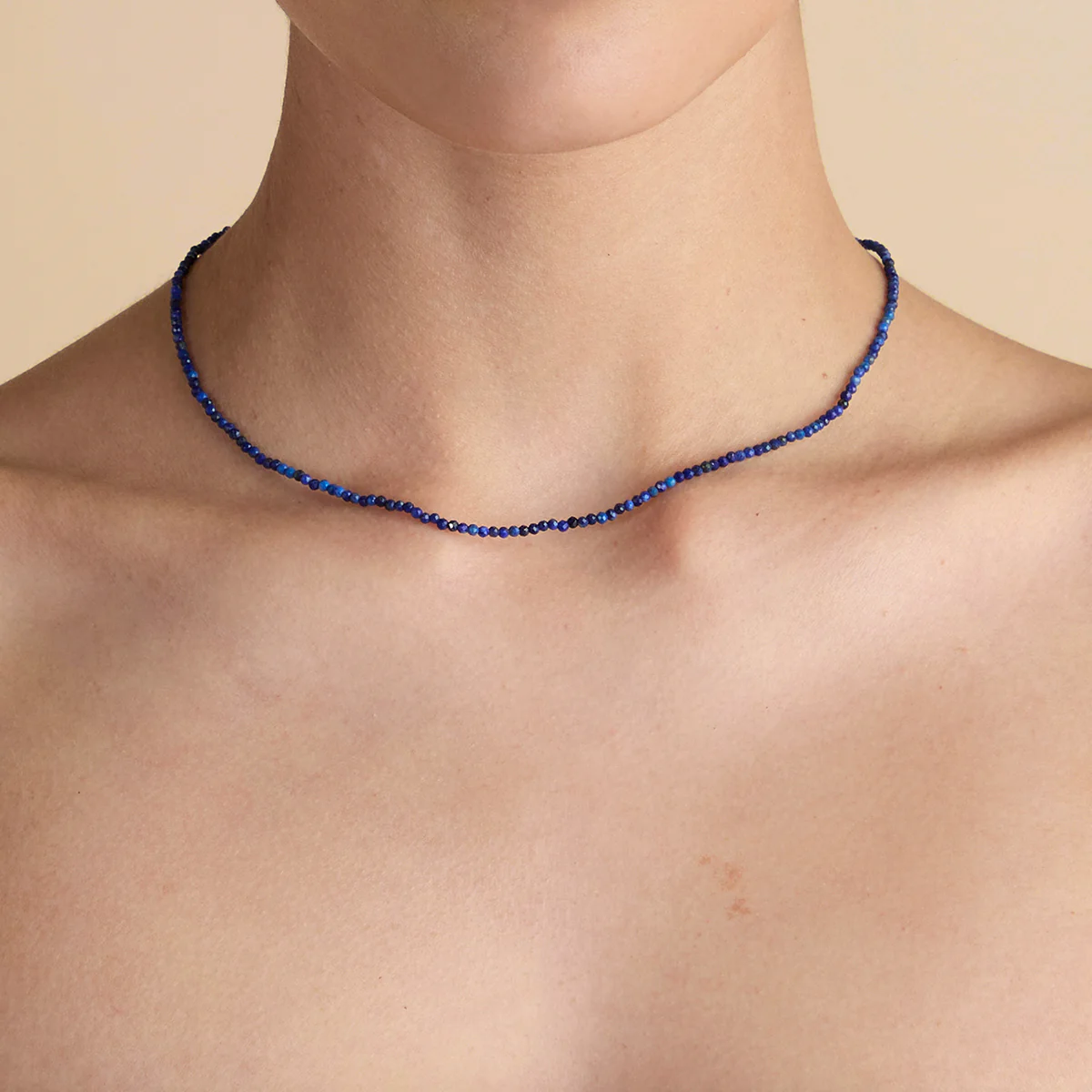Lazurite September Beaded Necklace in Solid Gold - Image 2