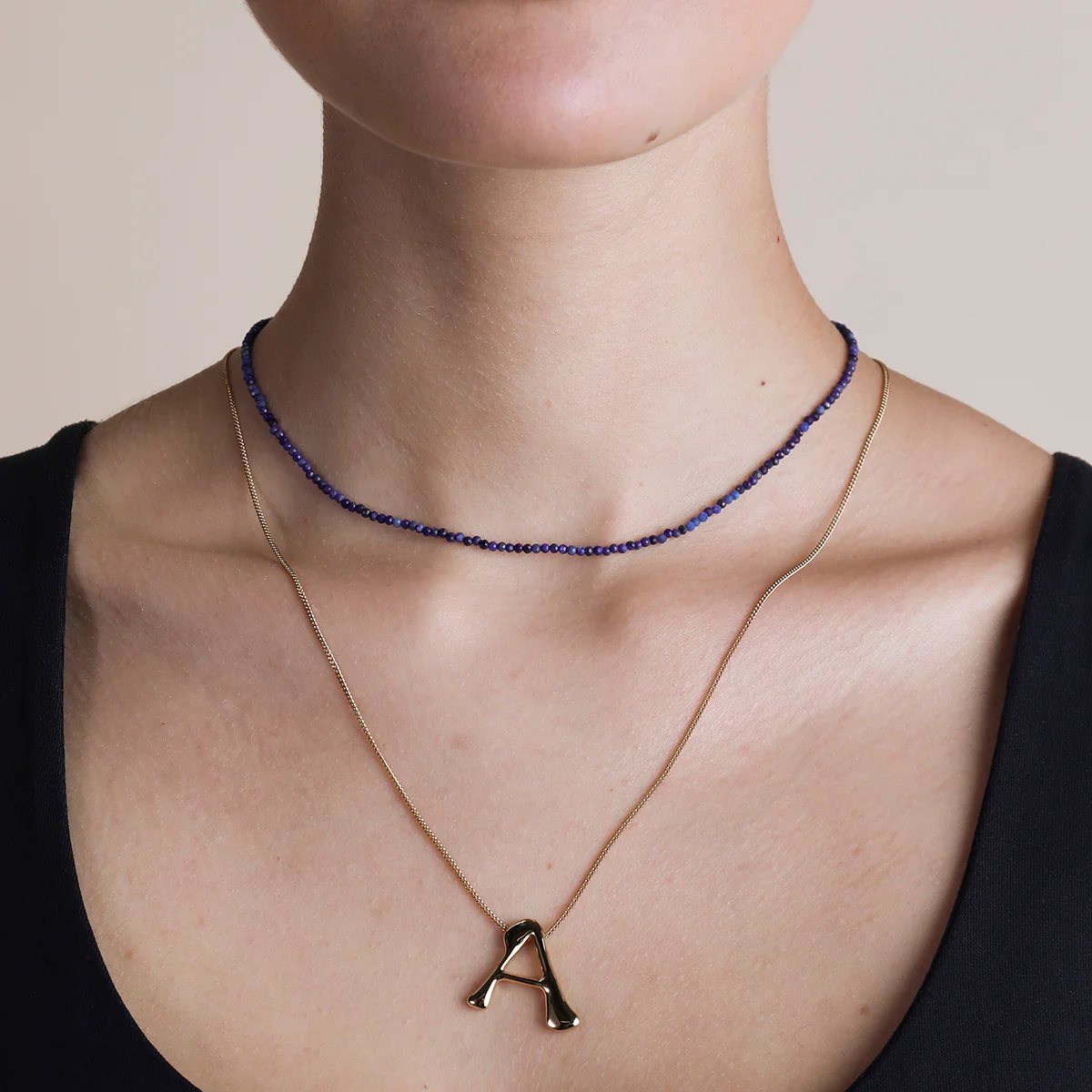 Lazurite September Beaded Necklace in Solid Gold - Image 3