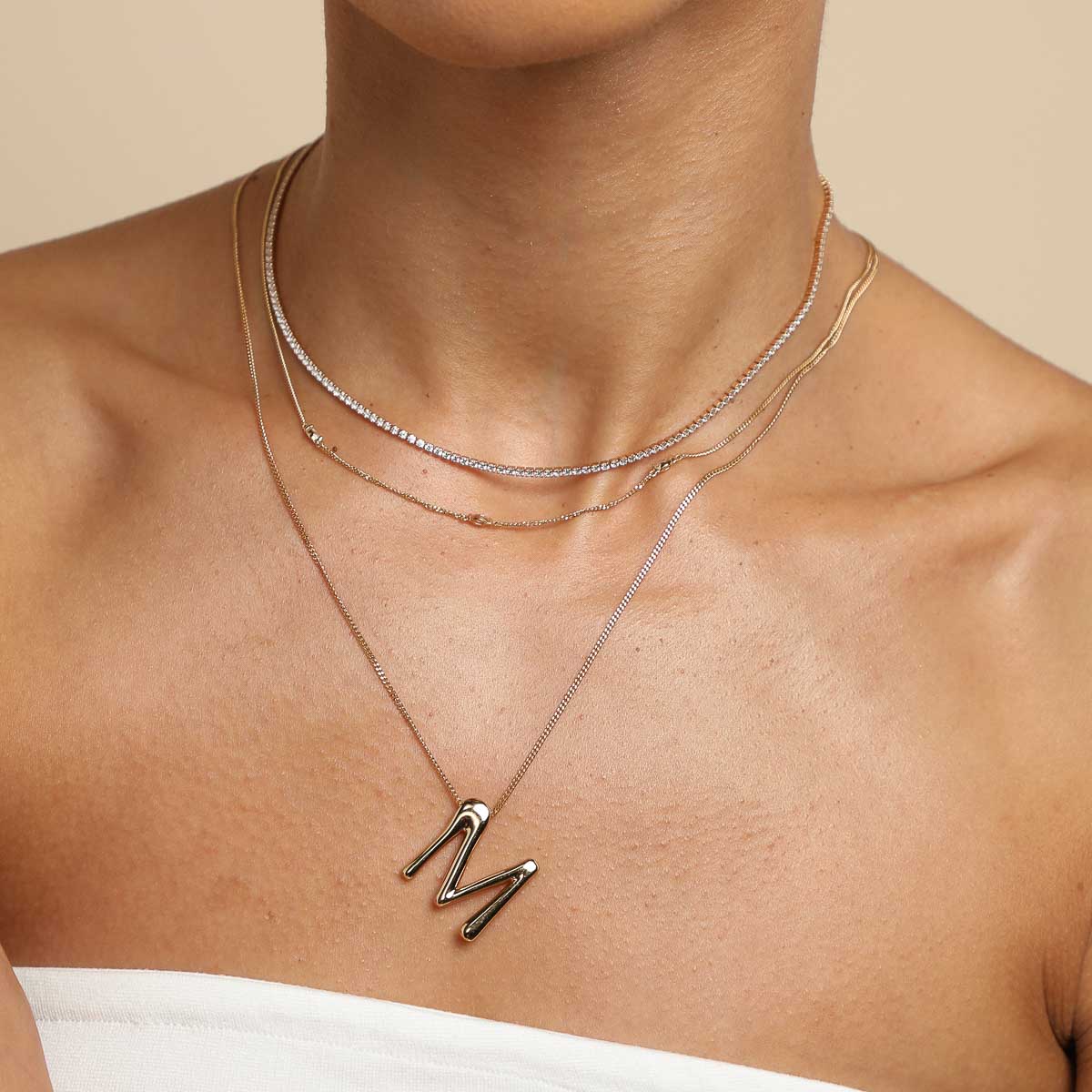 M Initial Bold Pendant Necklace in Gold - Image 3