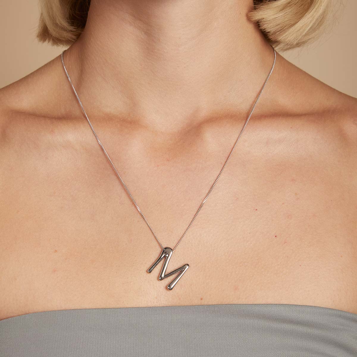 M Initial Bold Pendant Necklace in Silver - Image 2