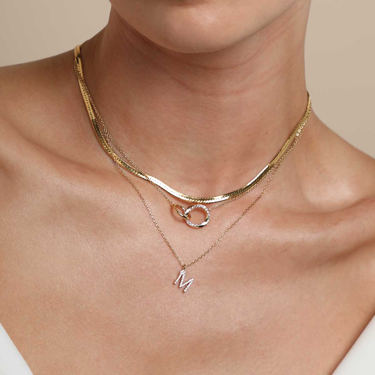 M Initial Pavé Pendant Necklace in Gold - Image 3