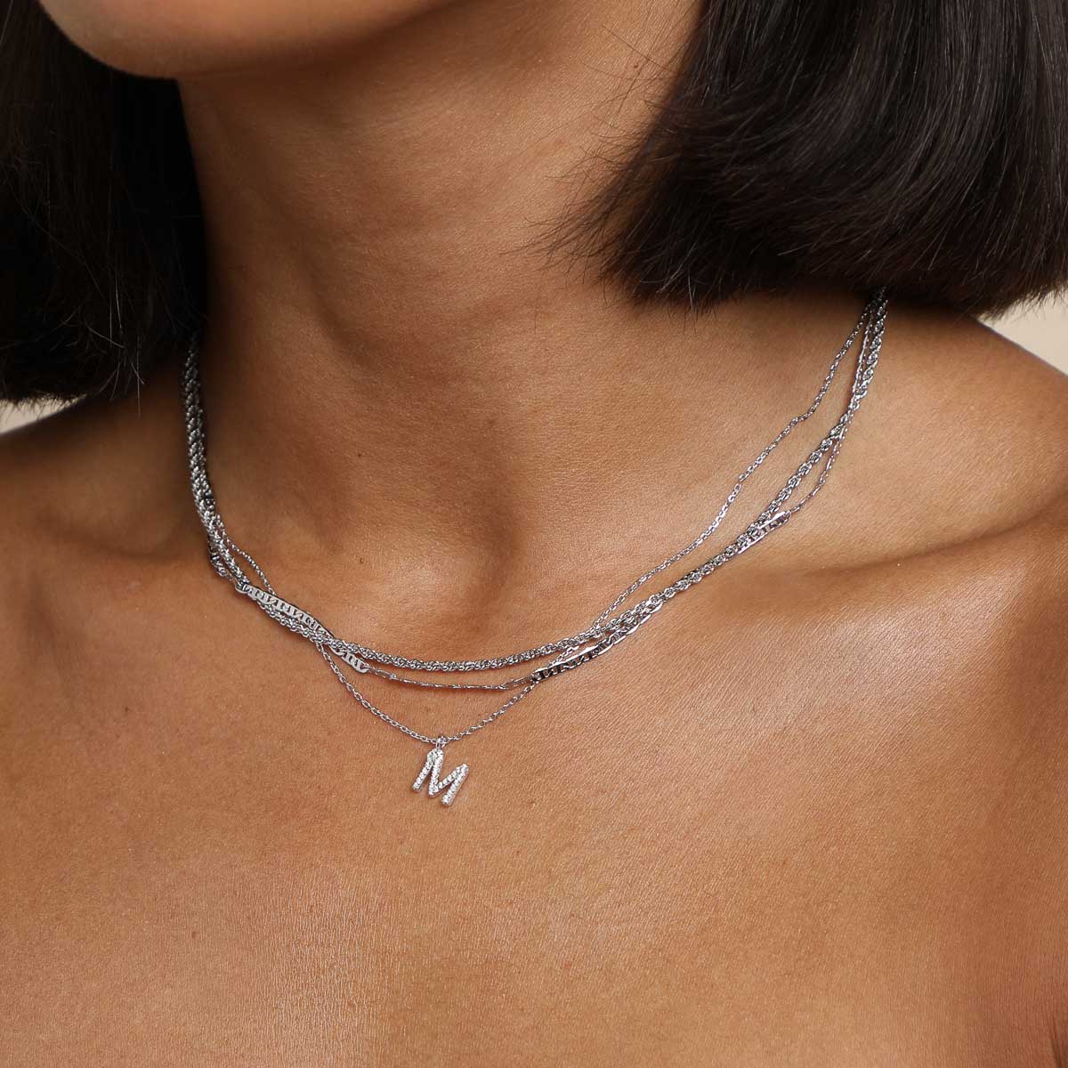 M Initial Pavé Pendant Necklace in Silver - Image 3