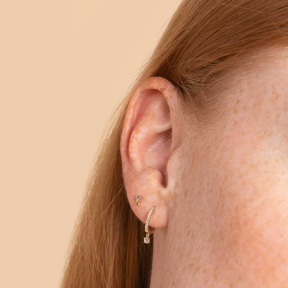 March Aquamarine Birthstone Earrings in Solid Gold - Image 3