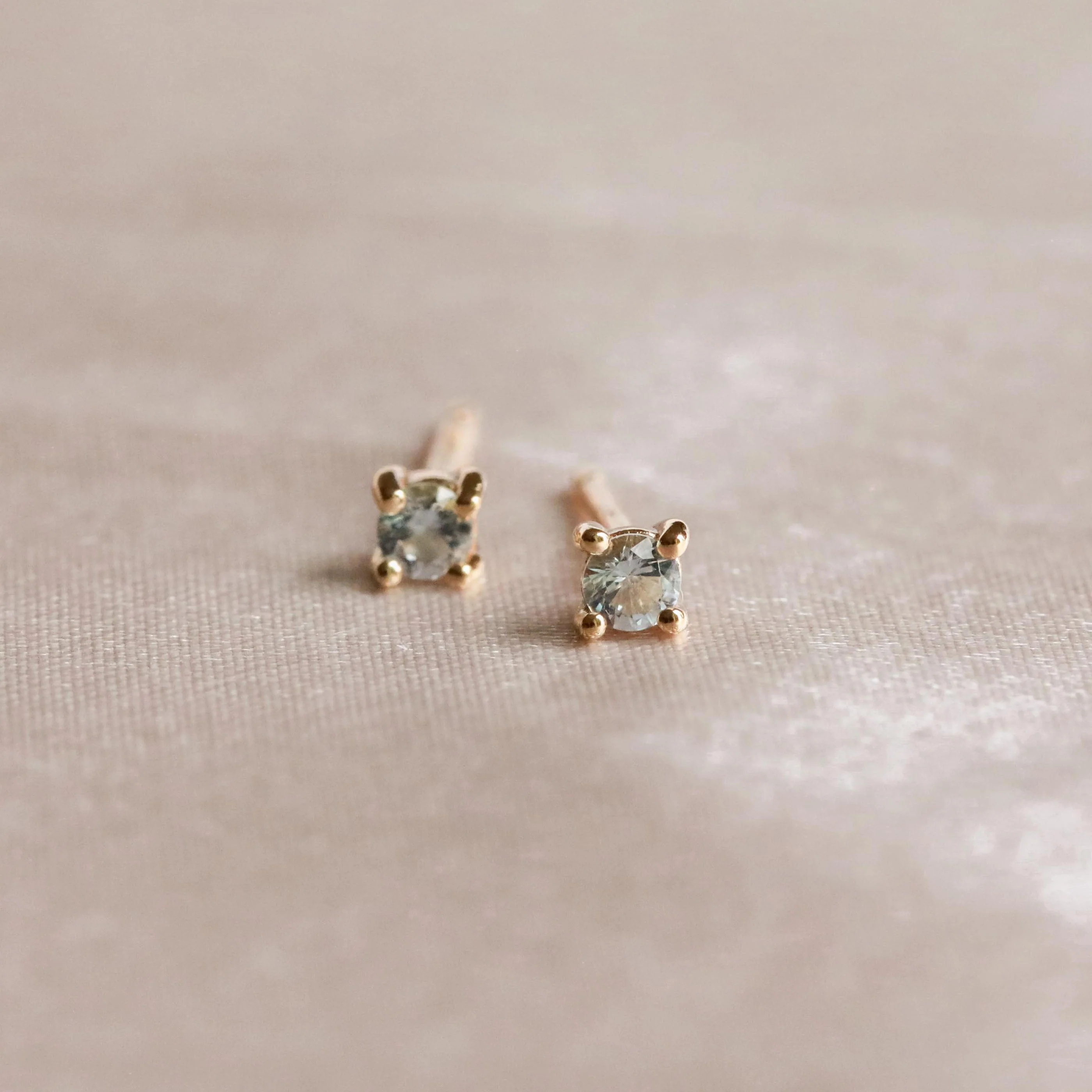 March Birthstone Stud Earrings in Gold with Aquamarine CZ - Image 3