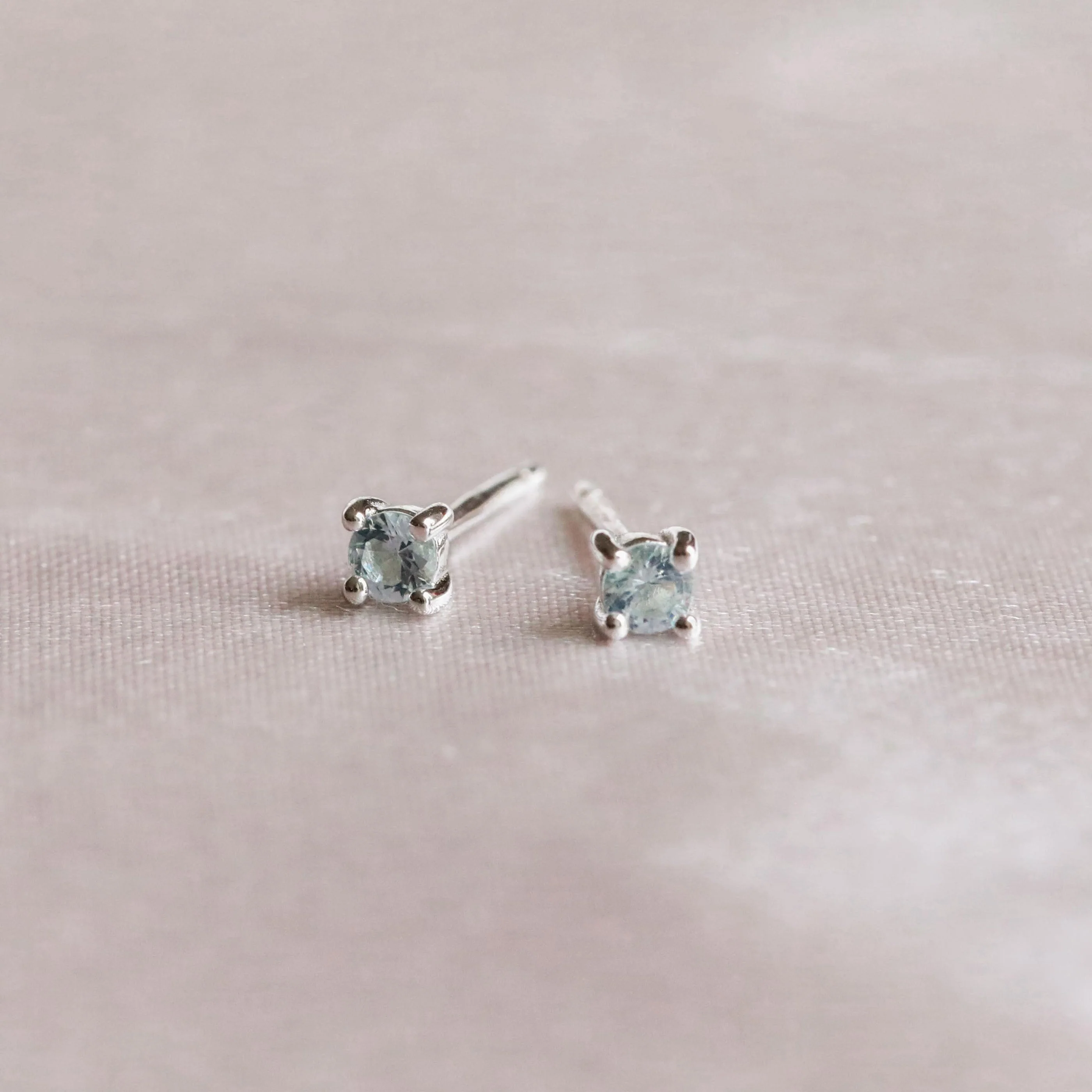 March Birthstone Stud Earrings in Silver with Aquamarine CZ - Image 3