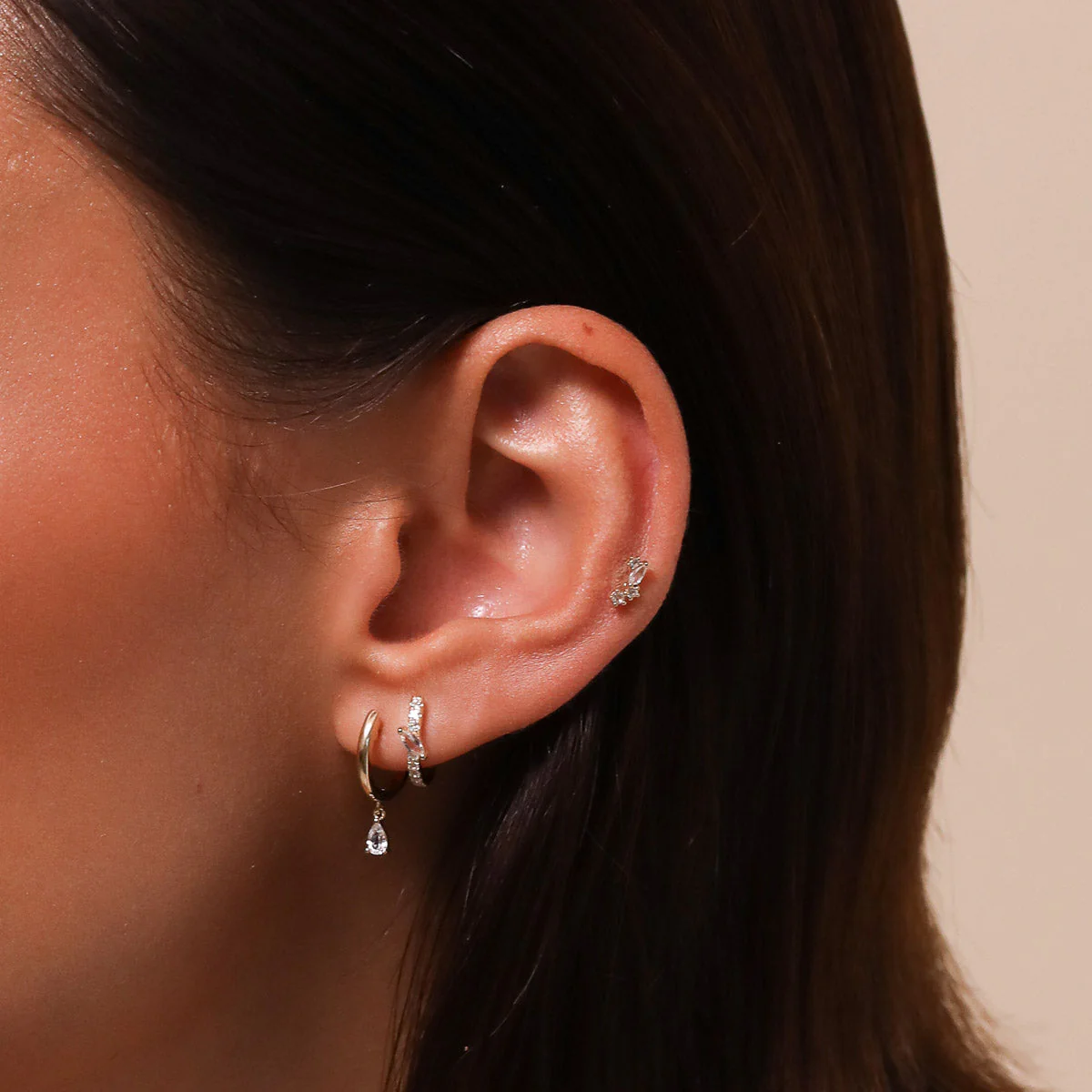Marquise Gem Piercing Hoop in Solid Gold - Image 4