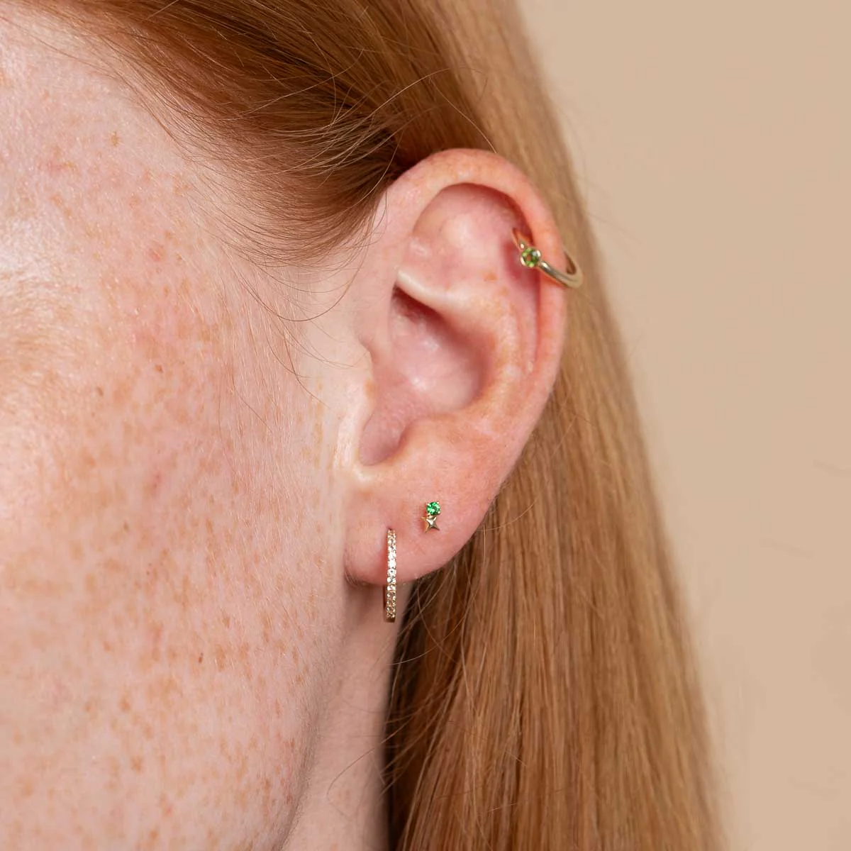 May Tsavorite Birthstone Earrings in Solid Gold - Image 3