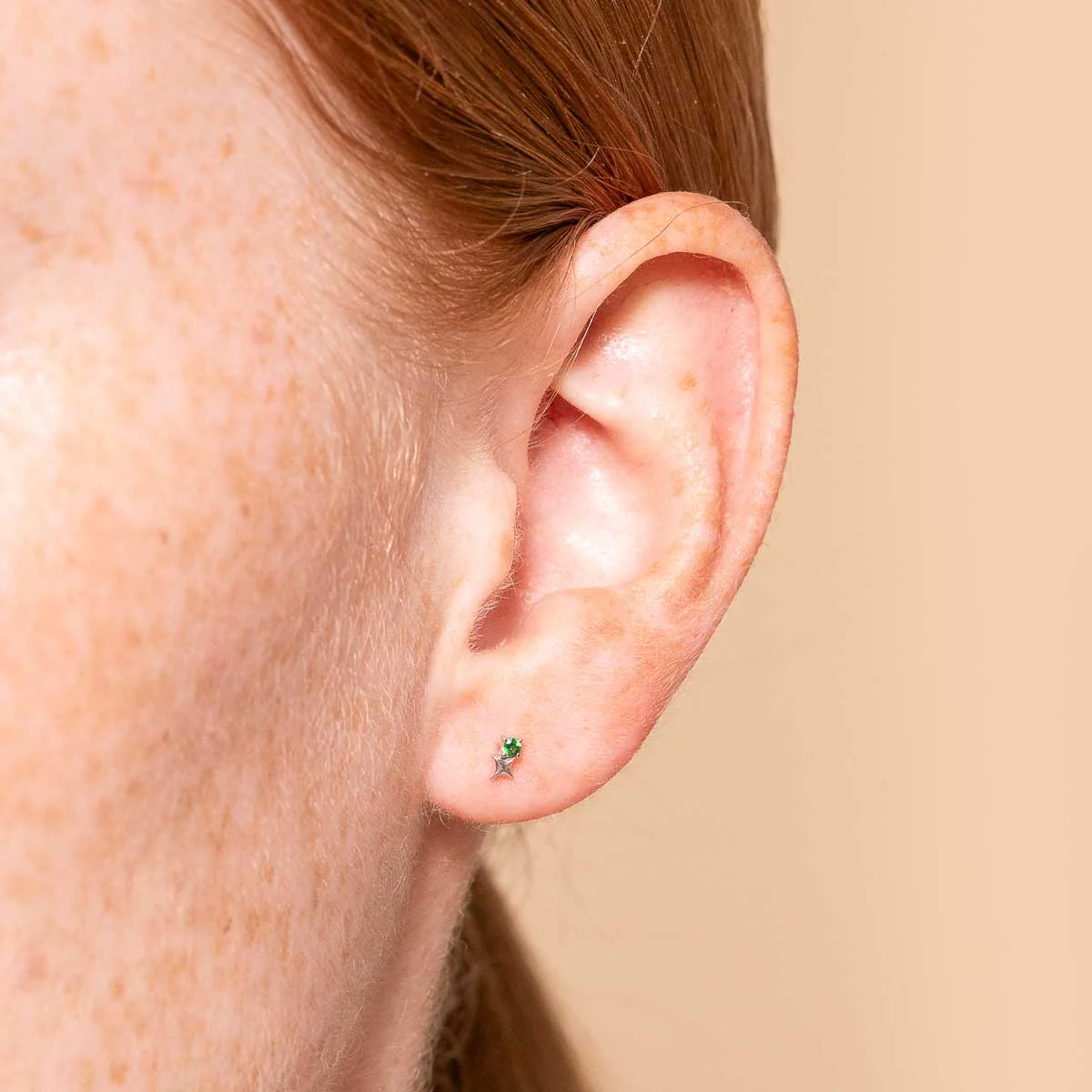 May Tsavorite Birthstone Earrings in Solid White Gold - Image 2