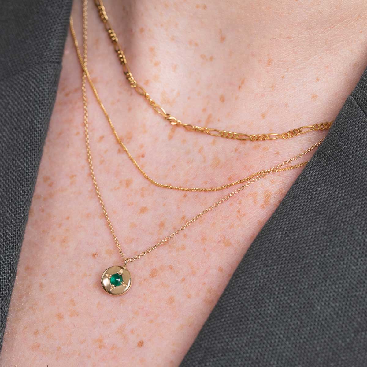 May Emerald Birthstone Necklace in Solid Gold - Image 3