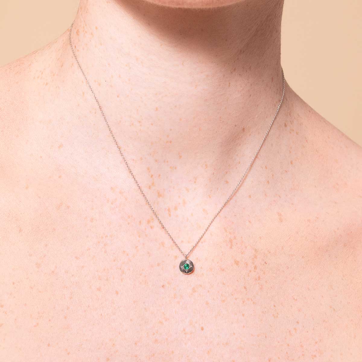 May Emerald Birthstone Necklace in Solid White Gold - Image 2