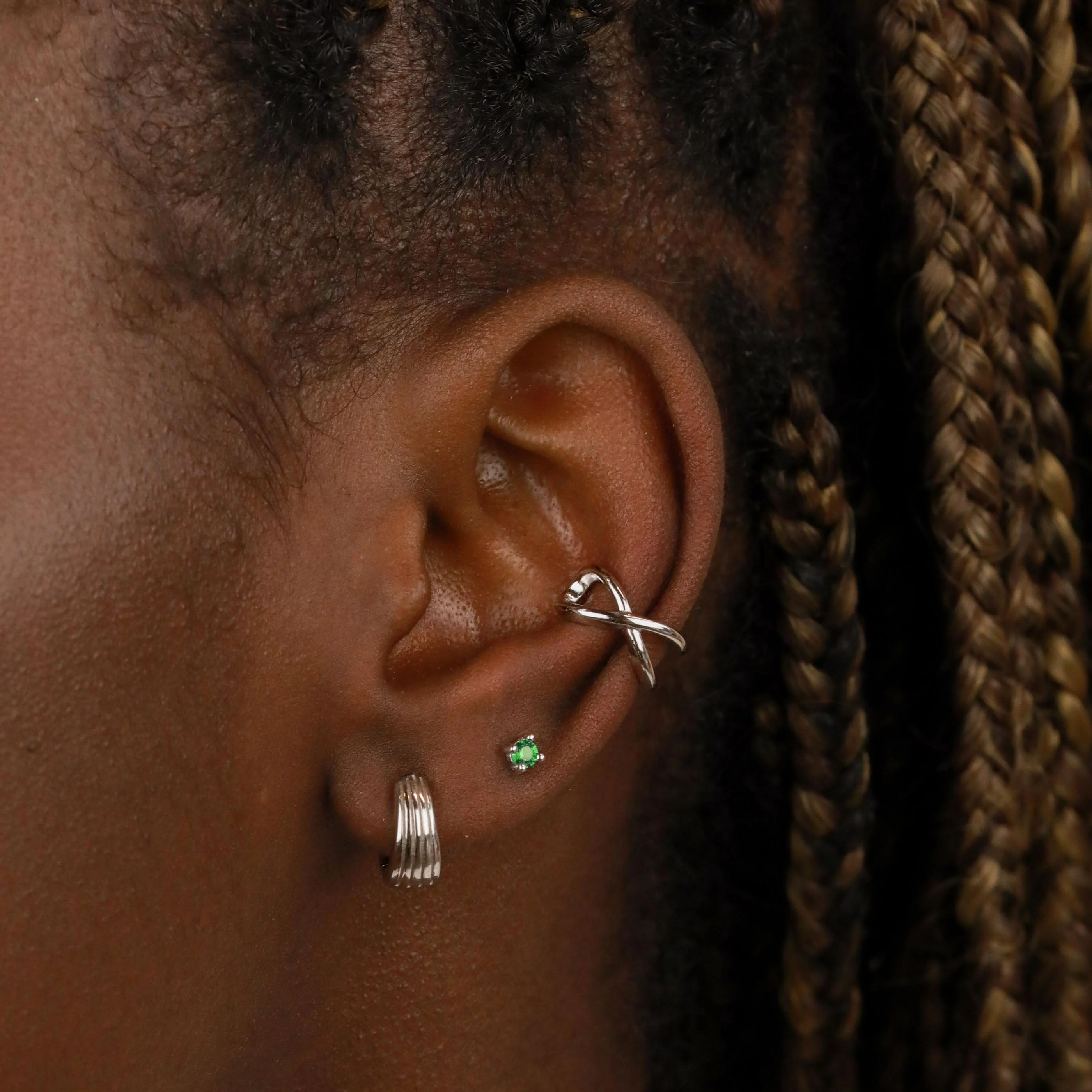 May Birthstone Stud Earrings in Silver with Emerald CZ - Image 5